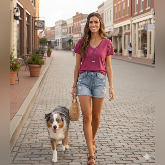 ๐ฟ Ralph Lauren Sport Women's Small Magenta Pink V- Neck Tee - Picture 10 of 11